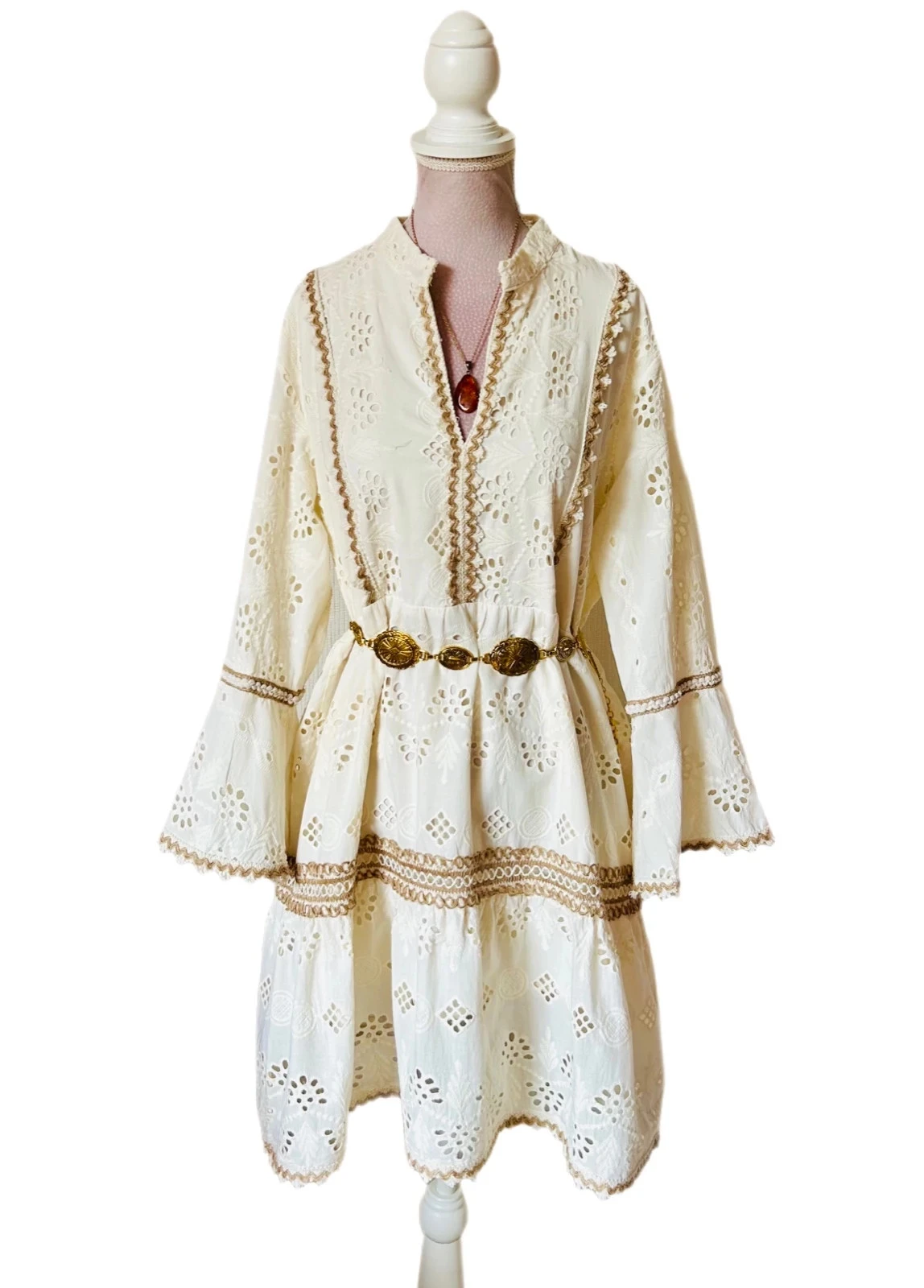🌾🍃Cotton bohemian cottagecore romantic prairie embroidered dress S/M🌿💐 – photo 10